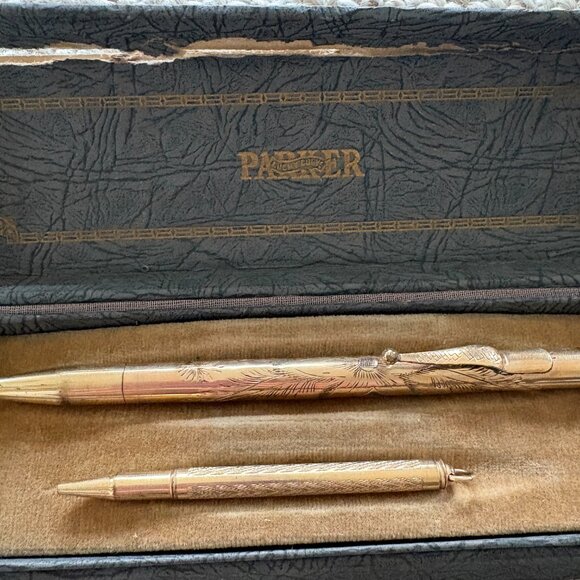 1930s Parker 51 Pen & Pencil Set | Gold Filled Lucky Curve | WWII Collectible - Picture 3 of 10